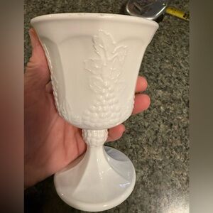 White Embossed Goblets.  Set of 7.